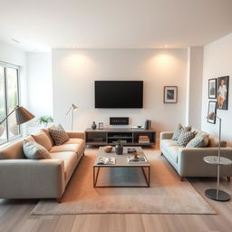 A cozy and modern TV room measuring 20x12 feet featuring one open wall, creating an inviting and spacious atmosphere