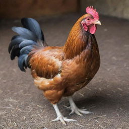 A healthy, medium-sized chicken with glossy feathers, feeding in a clean and well-maintained coop, representing a value of $10.