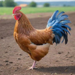 A pristine, high-quality chicken, larger in size with vibrant feathers, surrounded by premium farming equipment, signifying a value of $100.