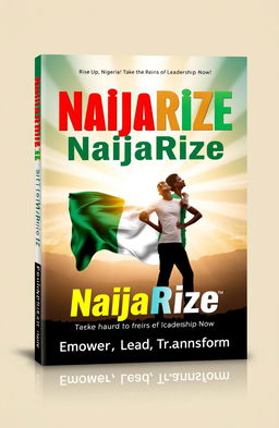 A bold and inspiring book cover design for "NaijaRize: Rise Up, Nigeria! Take the Reins of Leadership Now"