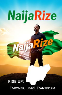 A bold and inspiring book cover design for "NaijaRize: Rise Up, Nigeria! Take the Reins of Leadership Now"