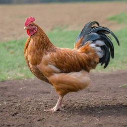 A pristine, high-quality chicken, larger in size with vibrant feathers, surrounded by premium farming equipment, signifying a value of $100.