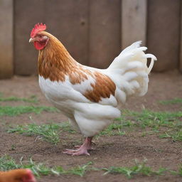 A pristine, high-quality chicken, larger in size with vibrant feathers, surrounded by premium farming equipment, signifying a value of $100.