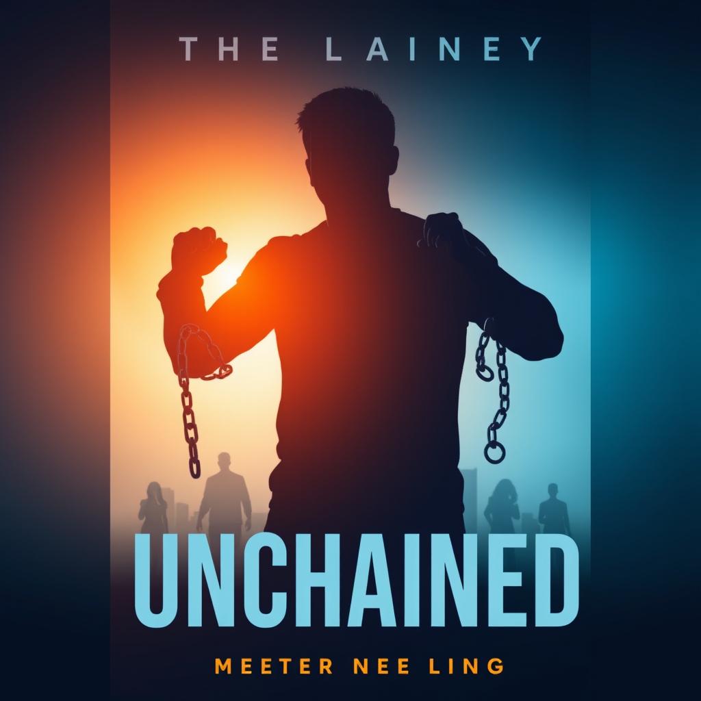 The cover design for "UNCHAINED" features a stunning gradient from dark navy to light blue, symbolizing the protagonist's transformative journey from addiction to recovery