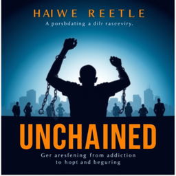 The cover design for "UNCHAINED" features a stunning gradient from dark navy to light blue, symbolizing the protagonist's transformative journey from addiction to recovery