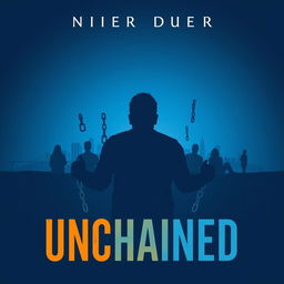 The cover design for "UNCHAINED" features a stunning gradient from dark navy to light blue, symbolizing the protagonist's transformative journey from addiction to recovery