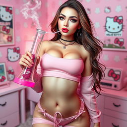 An enchanting IMVU girl transformed into a human, depicted as a grown sexy woman with a strikingly beautiful face