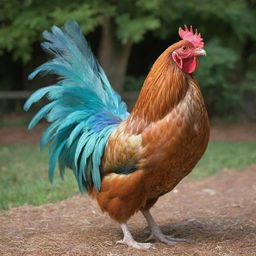 An extraordinarily unique chicken boasting iridescent shimmering feathers, nestling on a gold-laden coop, exuding a sense of grandeur and exclusivity - worthy of a $1,000,000 price tag.