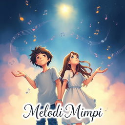 A dreamy book cover illustration featuring a teenage boy and girl standing side by side, both reaching out with their open palms upwards towards a distant twinkling star in a night sky