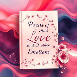 A beautiful and evocative poetry book cover design for a book titled 'Poems of Love and Other Emotions', showcasing a vibrant and artistic blend of colors