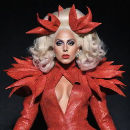 Gender swapped version of Lady Gaga. A stylish, flamboyant man with her signature dramatic outfits and stage presence.