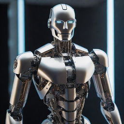 A state-of-the-art robot demonstrating exceptional sophistication, made from rare metals and incorporating revolutionary AI technology, against a futuristic background, warranting its unprecedented $100,000,000,000 value.