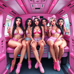 A vibrant scene showcasing a group of pretty IMVU girls envisioned as grown sexy women, each with stunningly beautiful faces