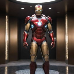 An exquisite Iron Man suit with intricate technological details, ultra-refined finishes, and made from advanced materials, shimmering under dramatic lighting, symbolizing its $1,000,000,000 value.