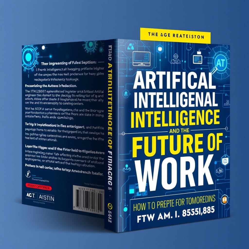 A visually striking book cover design featuring the theme of "Artificial Intelligence and the Future of Work: How to Prepare for Tomorrow's Professions"