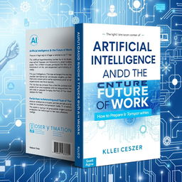 A visually striking book cover design featuring the theme of "Artificial Intelligence and the Future of Work: How to Prepare for Tomorrow's Professions"