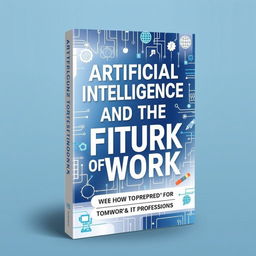 A visually striking book cover design featuring the theme of "Artificial Intelligence and the Future of Work: How to Prepare for Tomorrow's Professions"