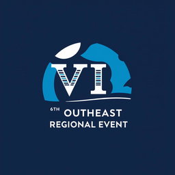 A logo design for the 6th Southeast Regional Event, featuring shades of blue, complemented by elements of white and black