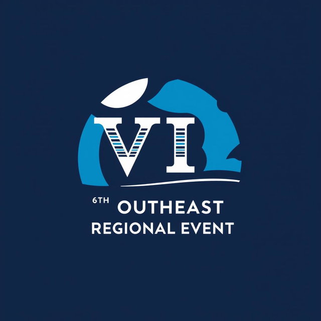 A logo design for the 6th Southeast Regional Event, featuring shades of blue, complemented by elements of white and black