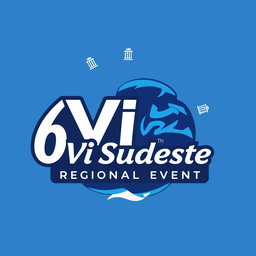 A logo design for the 6th Southeast Regional Event, featuring shades of blue, complemented by elements of white and black