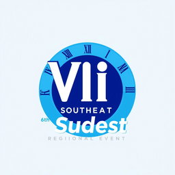 A logo design for the 6th Southeast Regional Event, featuring shades of blue, complemented by elements of white and black