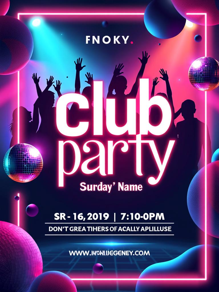 An energetic and vibrant HD poster design for a club party event, featuring abstract colorful shapes and dynamic patterns that convey movement and excitement