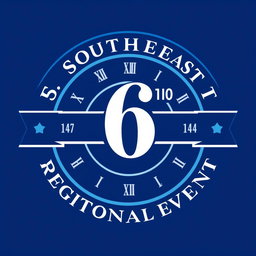 A logo design for the 6th Southeast Regional Event, utilizing shades of blue, with white and black accents