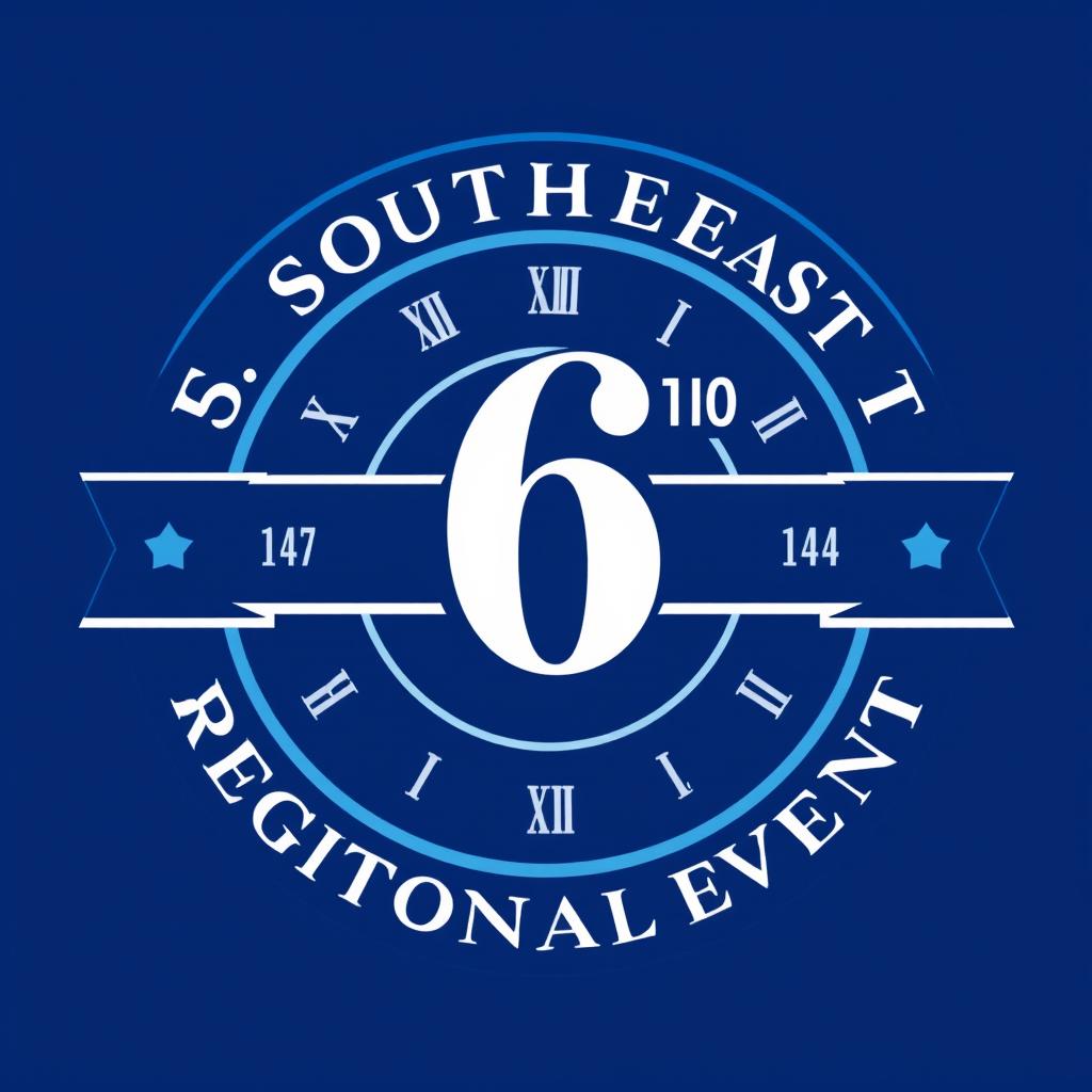 A logo design for the 6th Southeast Regional Event, utilizing shades of blue, with white and black accents