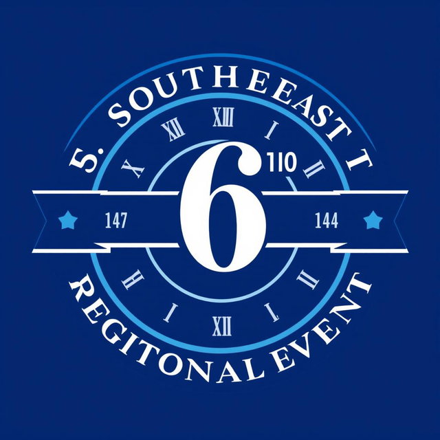 A logo design for the 6th Southeast Regional Event, utilizing shades of blue, with white and black accents