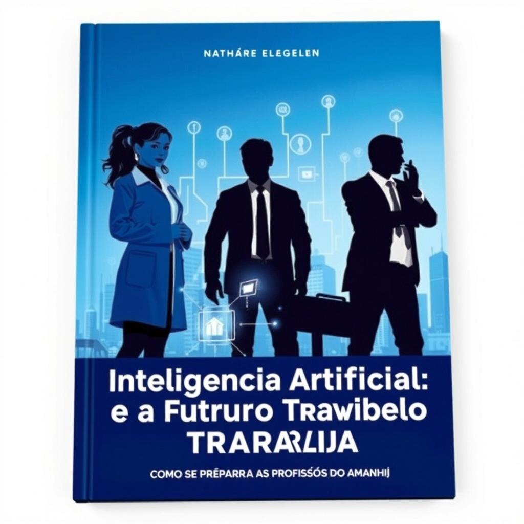 A book cover design featuring a futuristic and dynamic theme that represents the interplay between artificial intelligence and the future of work