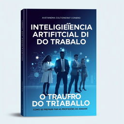 A book cover design featuring a futuristic and dynamic theme that represents the interplay between artificial intelligence and the future of work