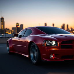 A detailed image of a 2007 Dodge Charger with unique bubble fenders that emphasize the car's aggressive and sleek design