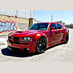 A striking 2007 Dodge Charger with a wide body kit featuring bubble fenders, showcasing an aggressive stance