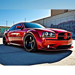 A striking 2007 Dodge Charger with a wide body kit featuring bubble fenders, showcasing an aggressive stance