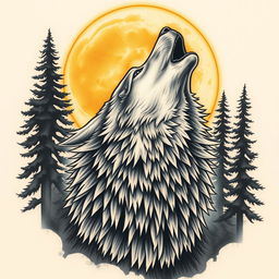 A highly realistic tattoo design featuring a howling wolf