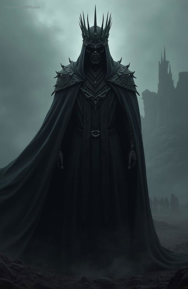 A high-resolution image of the Witch King from Lord of the Rings, depicted in an imposing stance wearing a flowing black robe