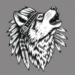 A stunning and realistic tattoo design featuring a howling wolf with intricate details, seamlessly blending into the face of a Native American Indian