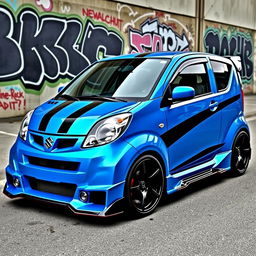 A modified 2011 Suzuki K10 Alto Sport, featuring an aggressive body kit, lowered suspension, and custom alloy wheels