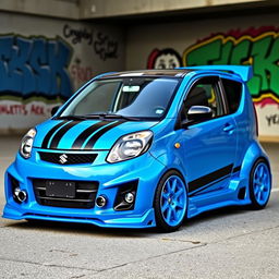 A modified 2011 Suzuki K10 Alto Sport, featuring an aggressive body kit, lowered suspension, and custom alloy wheels