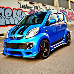 A modified 2011 Suzuki K10 Alto Sport, featuring an aggressive body kit, lowered suspension, and custom alloy wheels