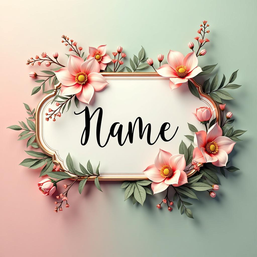 A stunning and elegant name plate design featuring intricate floral patterns and modern typography