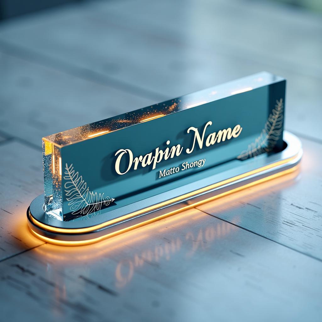 An elegant and aesthetically pleasing HD name plate design for a desk, showcasing a modern style