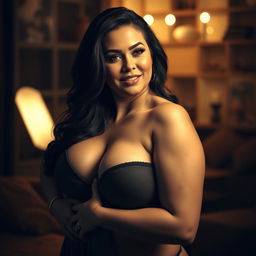 A dramatic and sensual portrait of a curvy woman with an emphasis on her voluptuous body