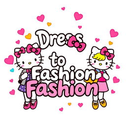 A colorful and playful illustration featuring Hello Kitty, styled in fashionable outfits, showcasing various trendy looks