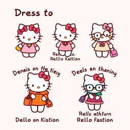 A series of charming illustrations featuring Hello Kitty in various stylish outfits, each representing a different fashion trend