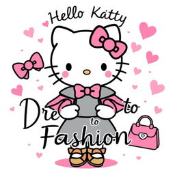 A playful and stylish illustration featuring Hello Kitty in a fashionable outfit, exuding charm and a flirty attitude