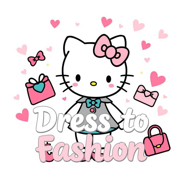 A playful and stylish illustration featuring Hello Kitty in a fashionable outfit, exuding charm and a flirty attitude