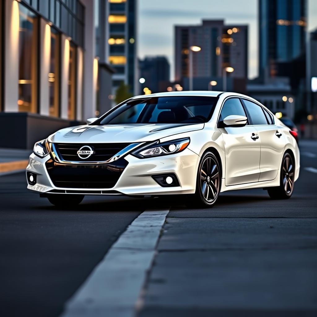 A sleek white 2016 Nissan Altima with striking black accents, showcasing its elegant design