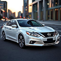 A sleek white 2016 Nissan Altima with striking black accents, showcasing its elegant design