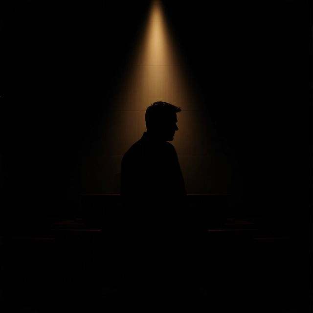 A dramatic movie poster featuring the silhouette of a man standing in a courtroom, exuding an air of tension and suspense